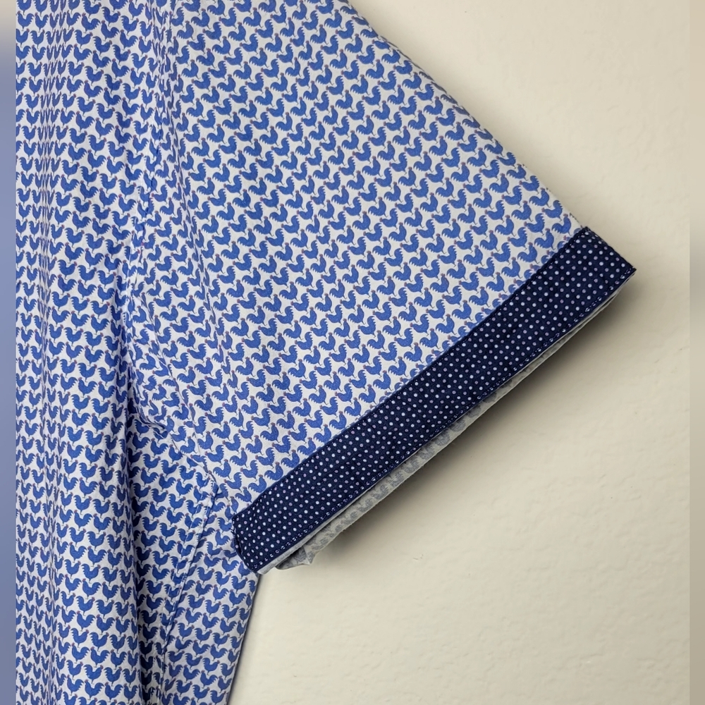 Society Of Threads Shirt Men – 2XL Blue Roosters Print Slim Fit Comfort Stretch - Picture 3 of 11